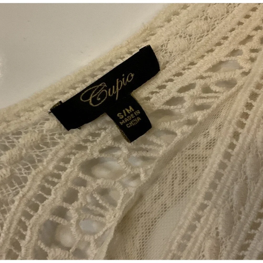CUPIO Ivory Boho Lace Crochet Butterfly Appliqué Fairy Whimsy Top Blouse SZ S - Picture 3 of 10
